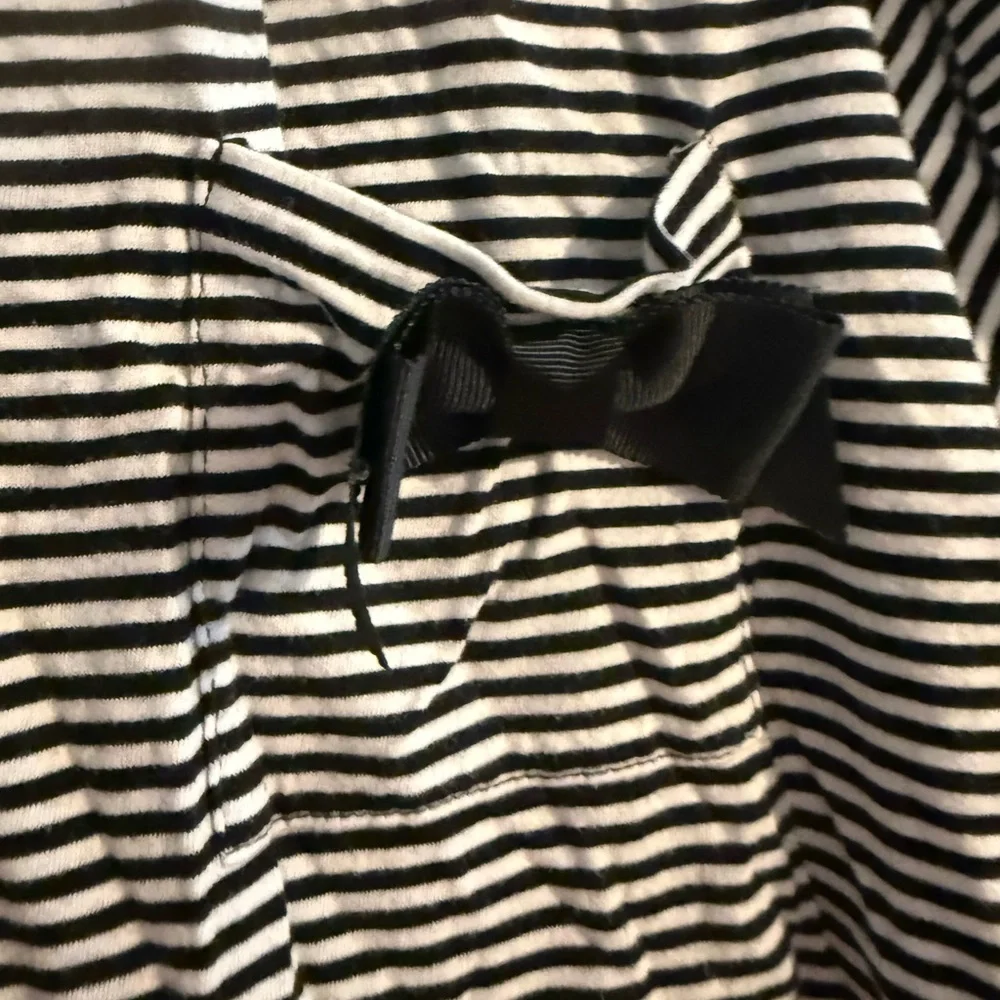 Kate Spade Black & White Striped Pajama‎ Set Bow Detail Size L